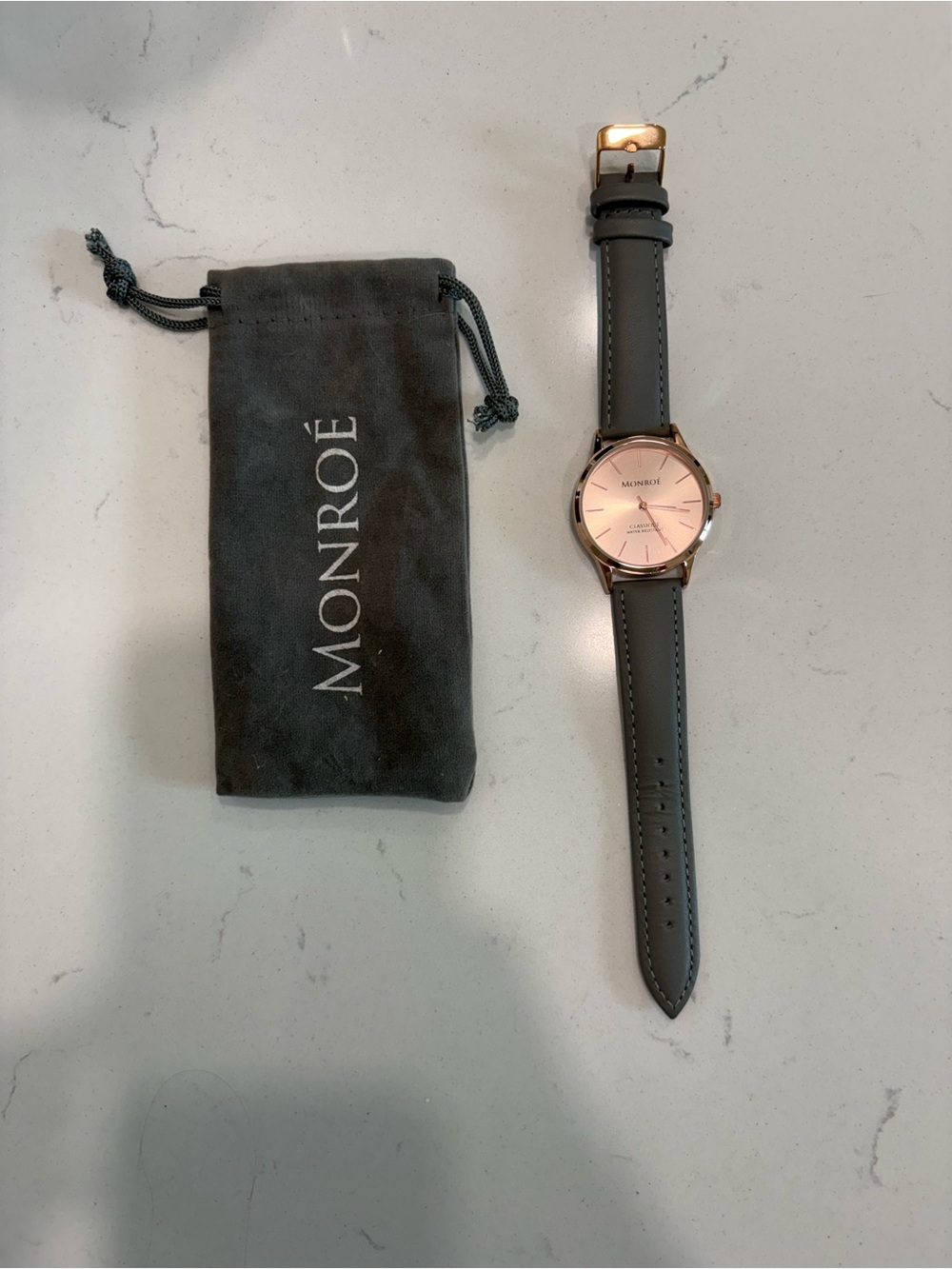 Monroe Rose Gold Classique Watch with Gray Leather Strap